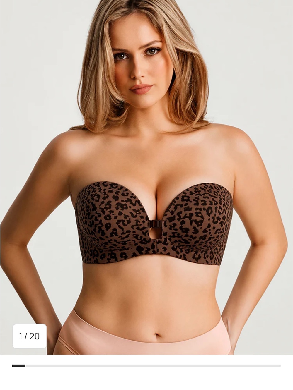 SwanSway Leopard Print Strapless Push-Up Bra - Brown